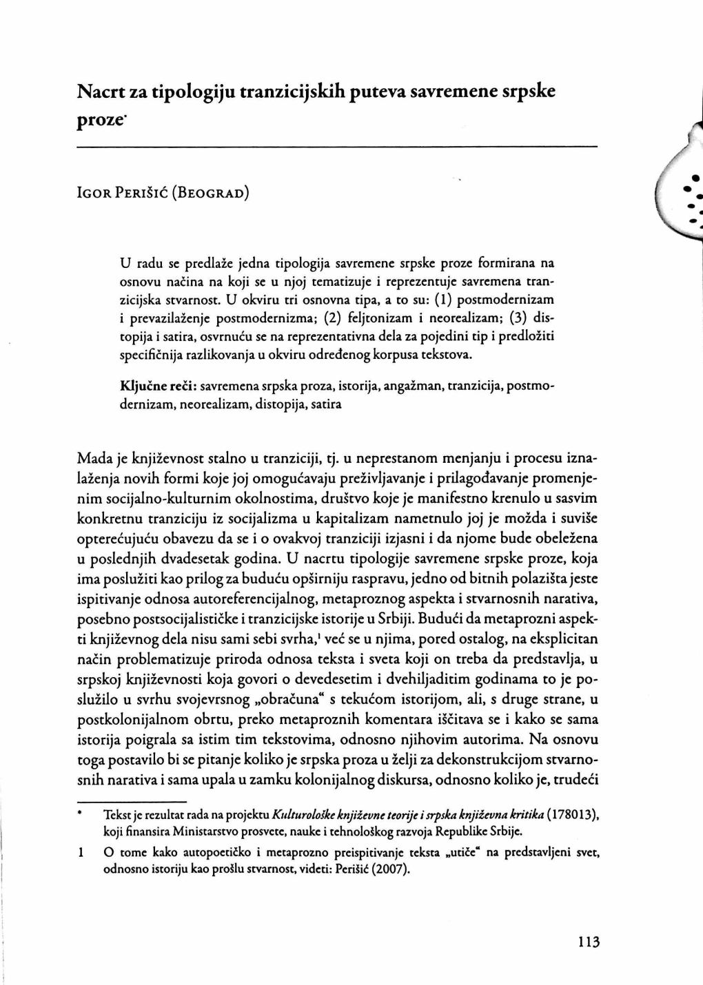 Nacrt Za Tipologiju Tranzicijskih Puteva Savremene Srpske Proze'