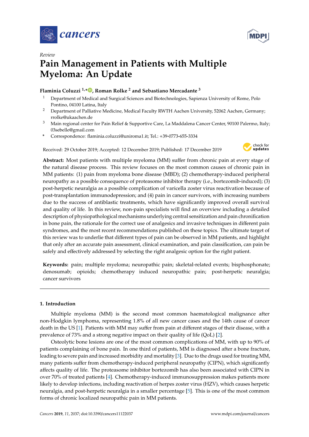 Pain Management in Patients with Multiple Myeloma: an Update