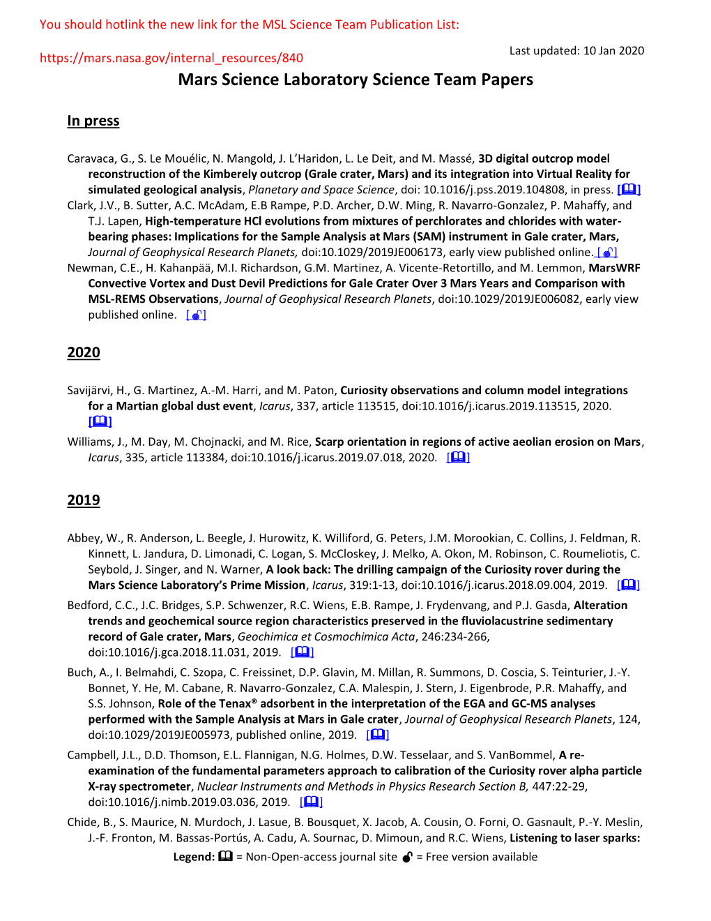 Mars Science Laboratory Science Team Papers