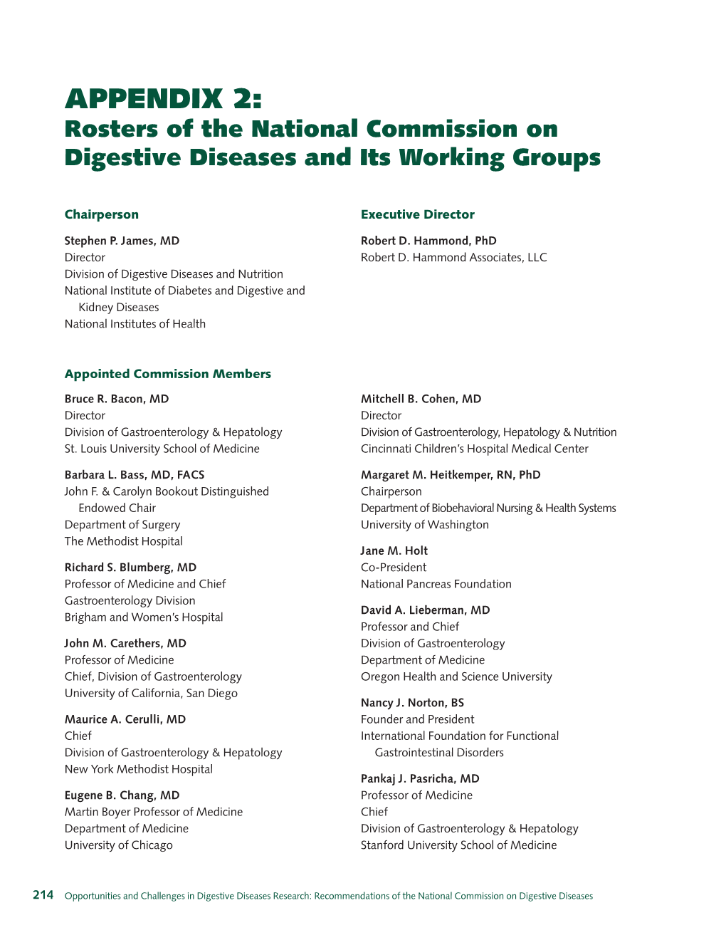 APPENDIX 2: Rosters of the National Commission on Digestive Diseases and Its Working Groups