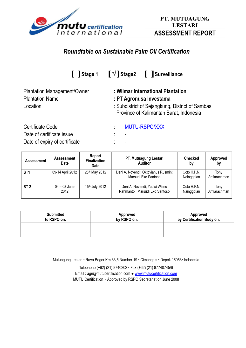 ASSESSMENT REPORT Roundtable on Sustainable Palm Oil Certification