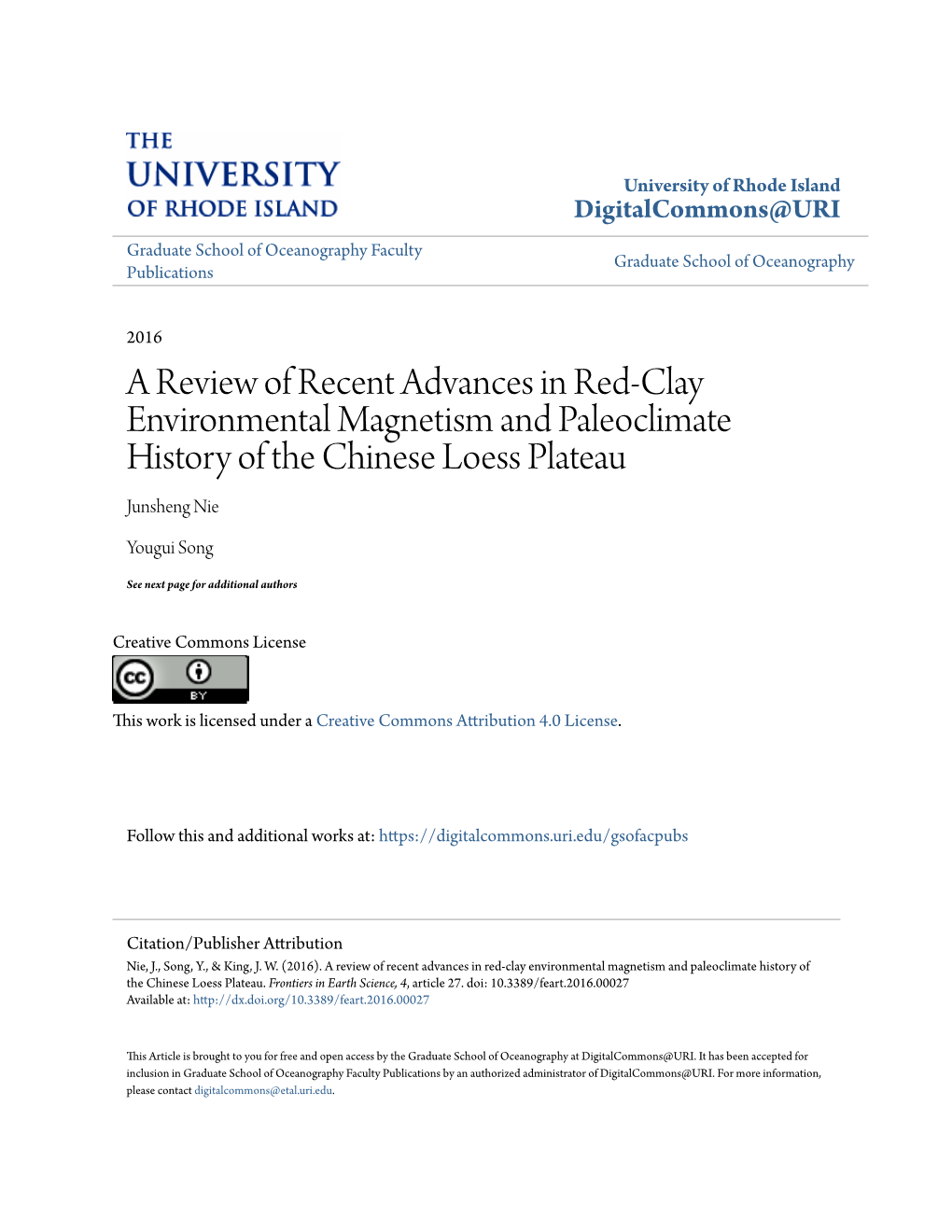 A Review of Recent Advances in Red-Clay Environmental Magnetism and Paleoclimate History of the Chinese Loess Plateau Junsheng Nie