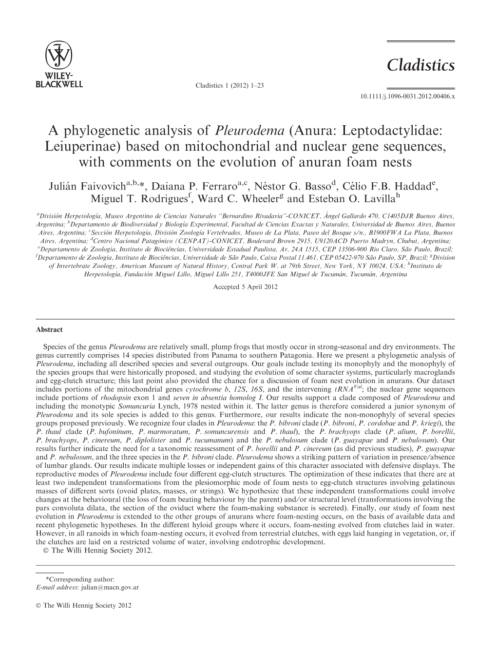 A Phylogenetic Analysis of Pleurodema