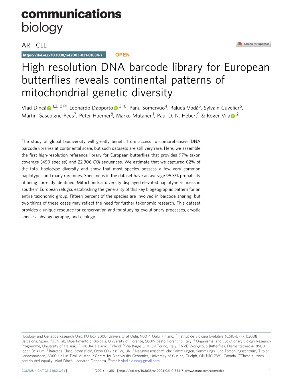 High Resolution DNA Barcode Library for European Butterflies Reveals Continental Patterns of Mitochondrial Genetic Diversity