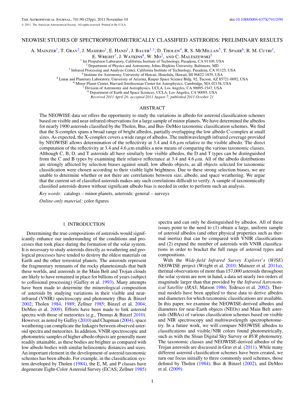 Neowise Studies of Spectrophotometrically Classified Asteroids: Preliminary Results