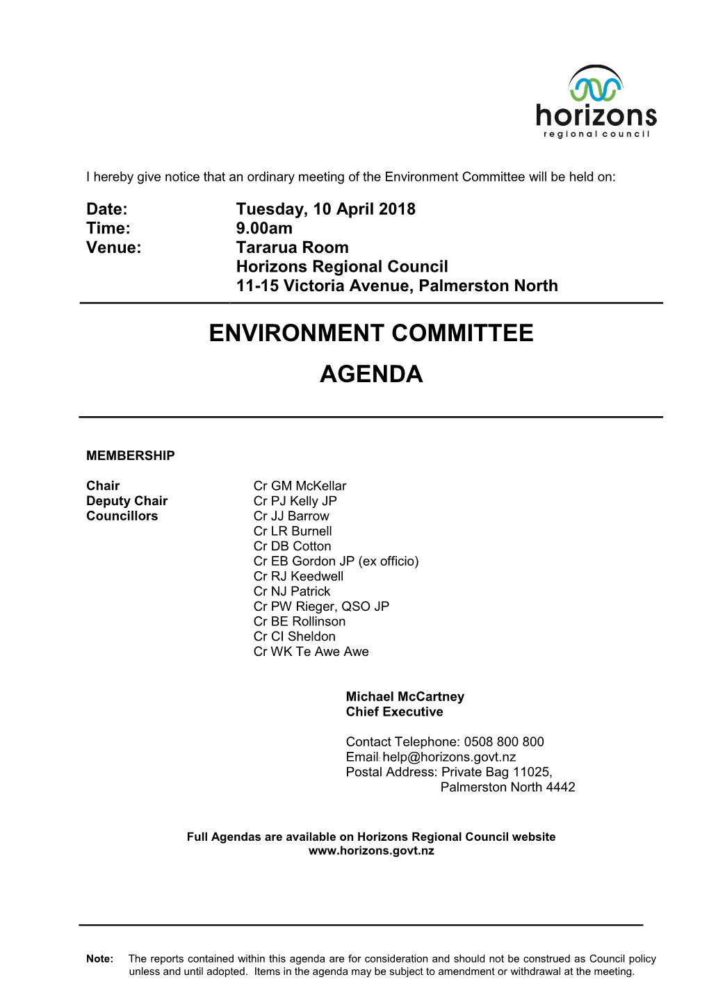 Agenda of Environment Committee