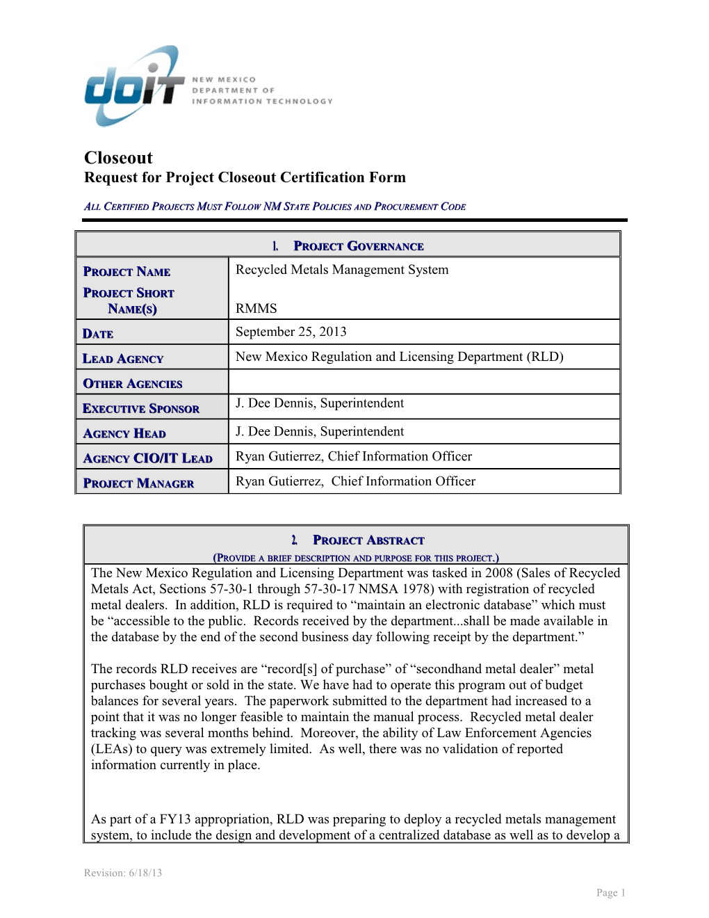 Request for Project Closeout Certification Form s4