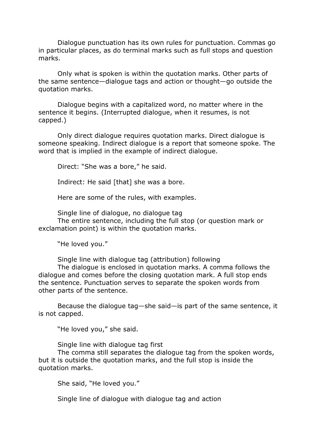 Dialogue Punctuation Has Its Own Rules for Punctuation. Commas Go in Particular Places, As Do Terminal Marks Such As Full Stops and Question Marks