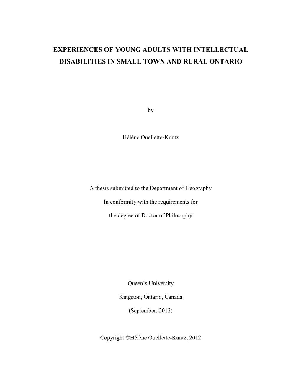 Experiences of Young Adults with Intellectual Disabilities in Small Town and Rural Ontario