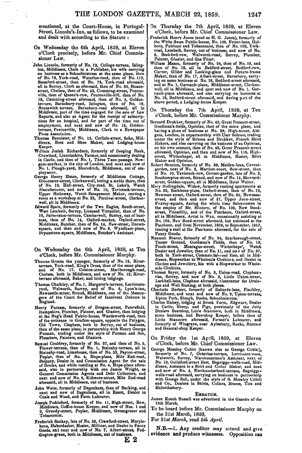 The London Gazette, March 22, 1859