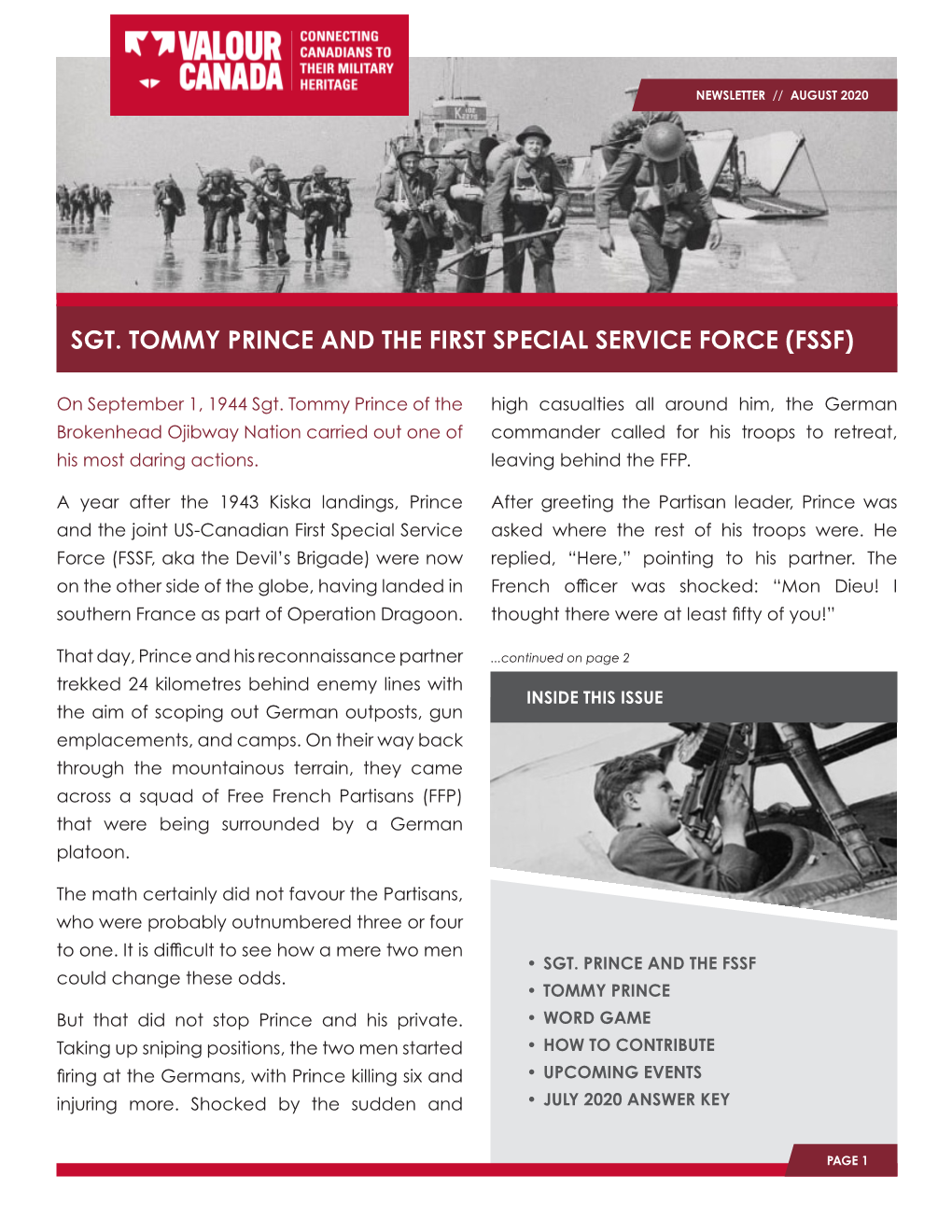 Sgt. Tommy Prince and the First Special Service Force (Fssf)