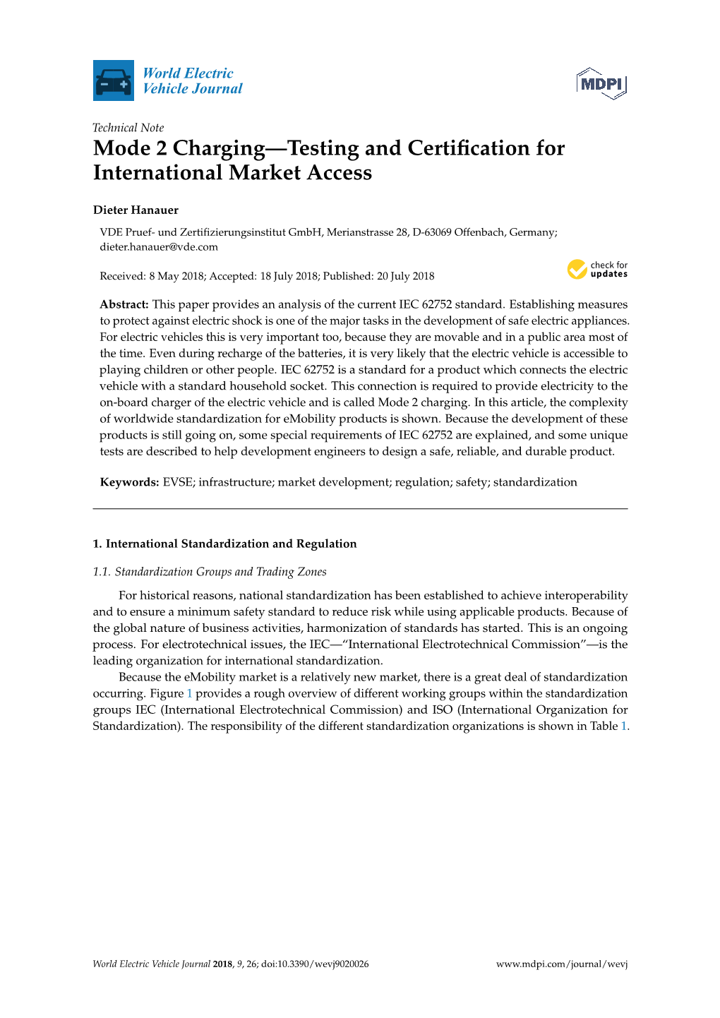 Mode 2 Charging—Testing and Certification for International Market