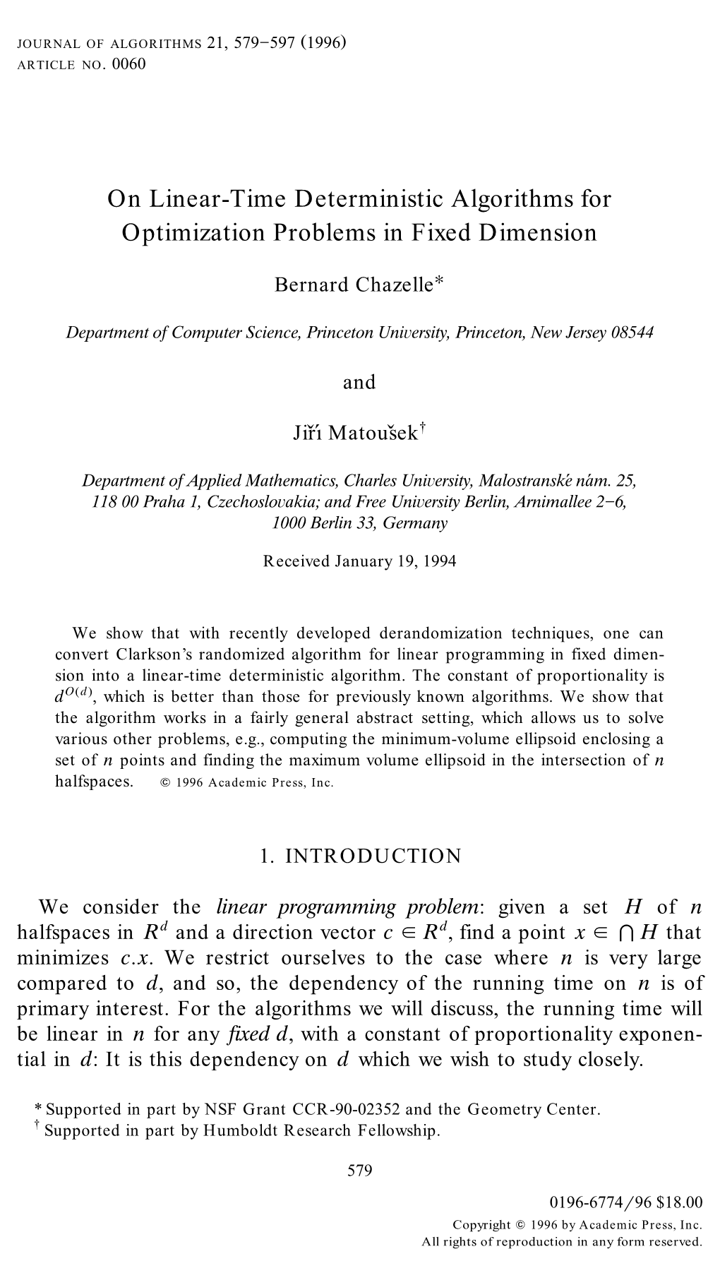 On Linear-Time Deterministic Algorithms for Optimization Problems in Fixed Dimension