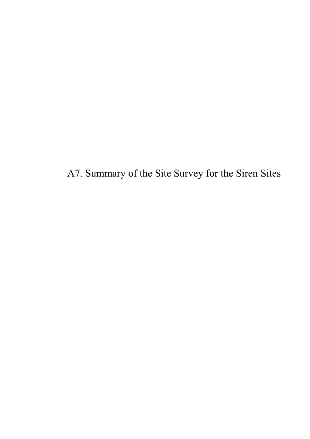 A7. Summary of the Site Survey for the Siren Sites