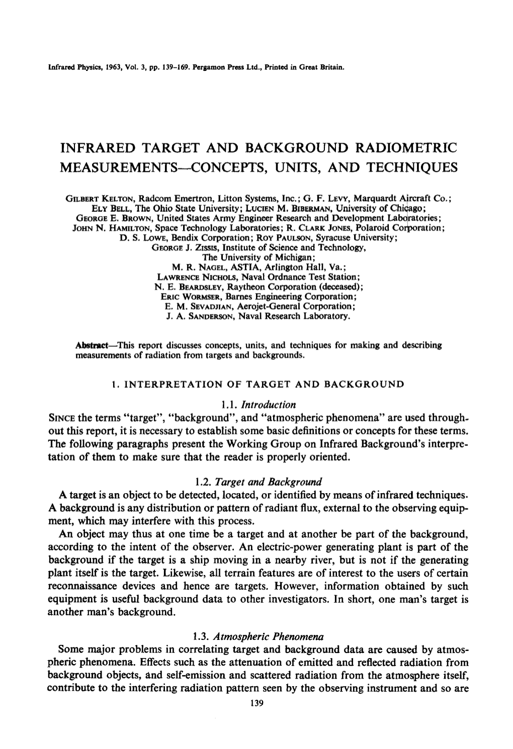 Infrared Target and Background Radiometric Measurements-Concepts, Units, and Techniques