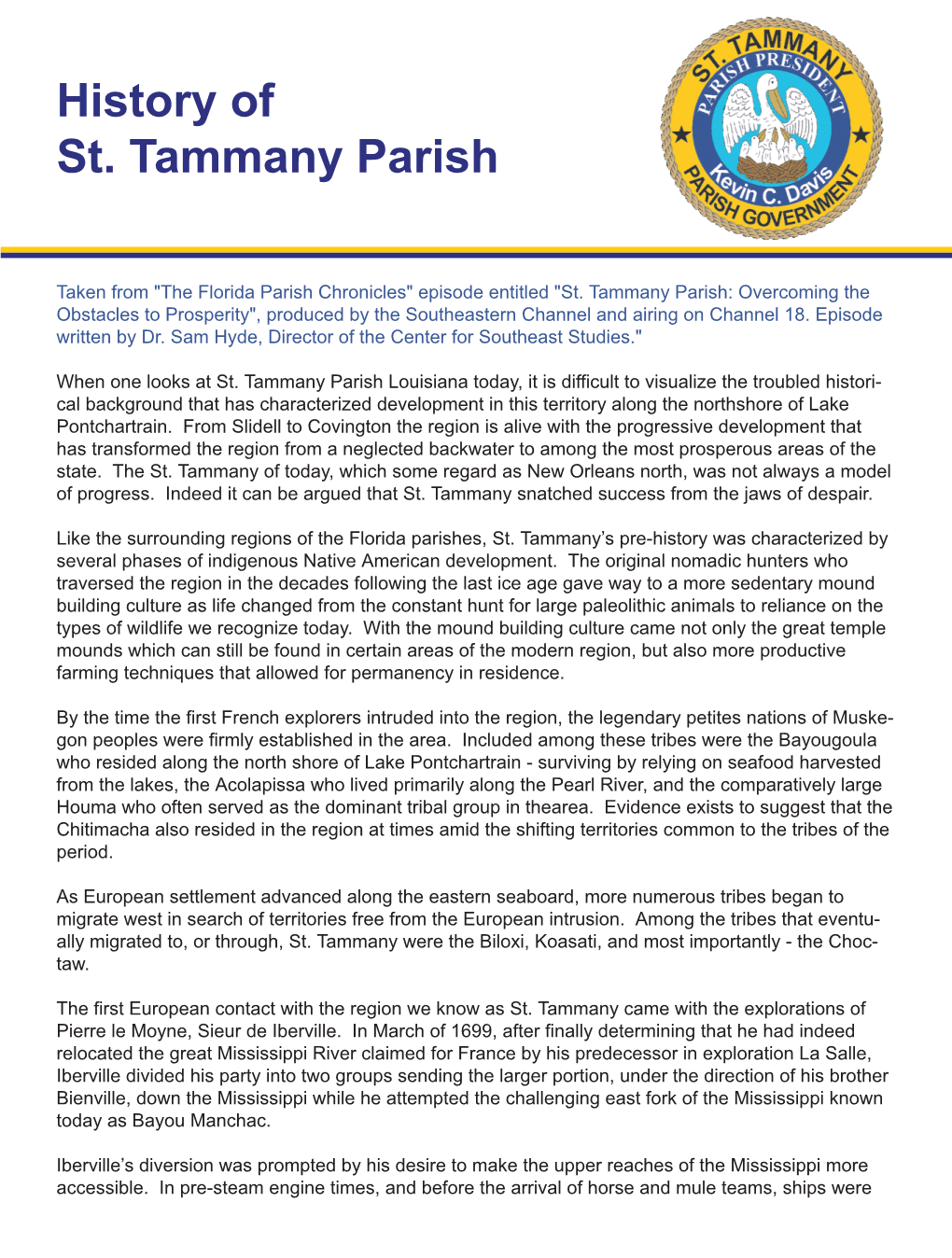 History of St. Tammany Parish