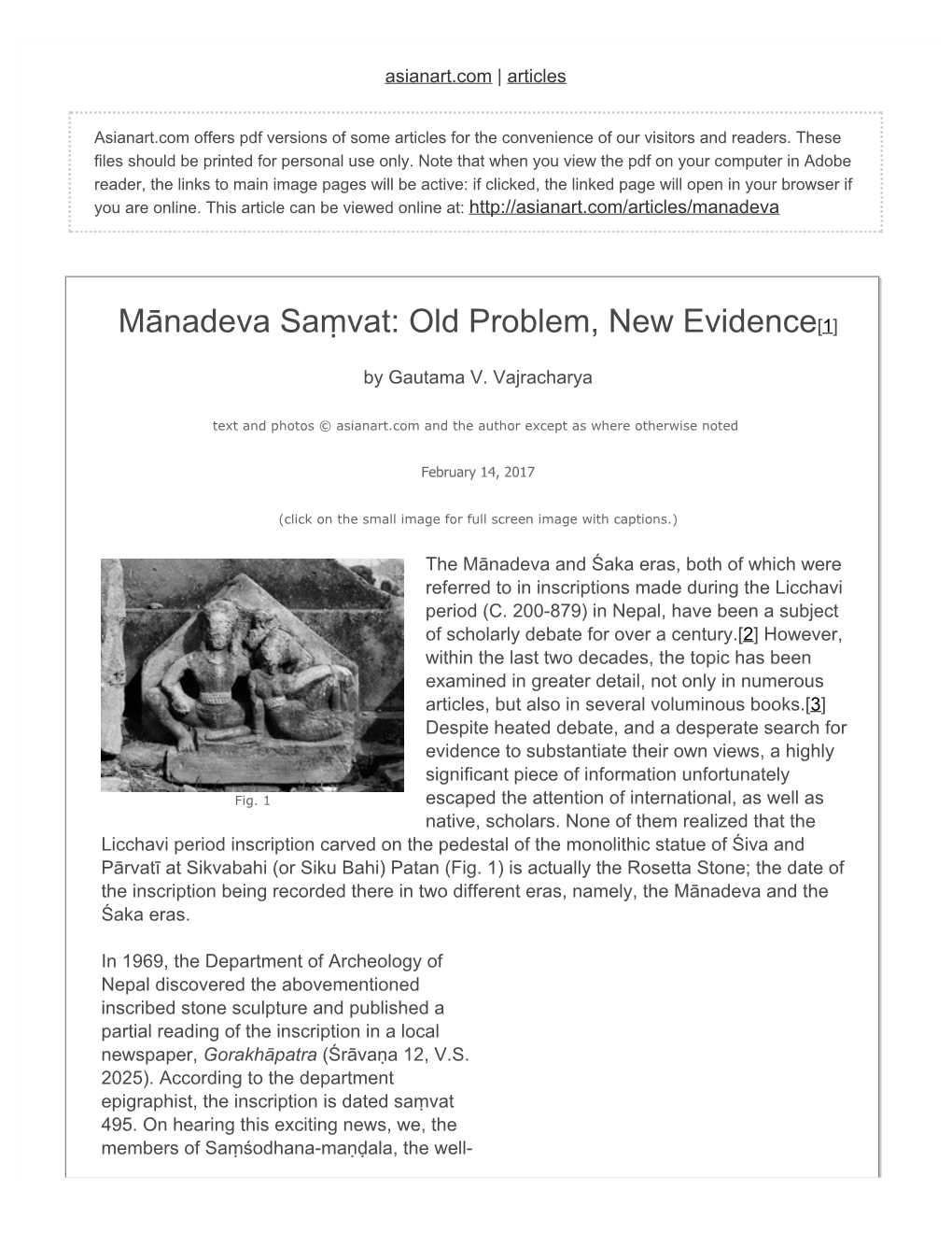Mānadeva Saṃvat: Old Problem, New Evidence[1]