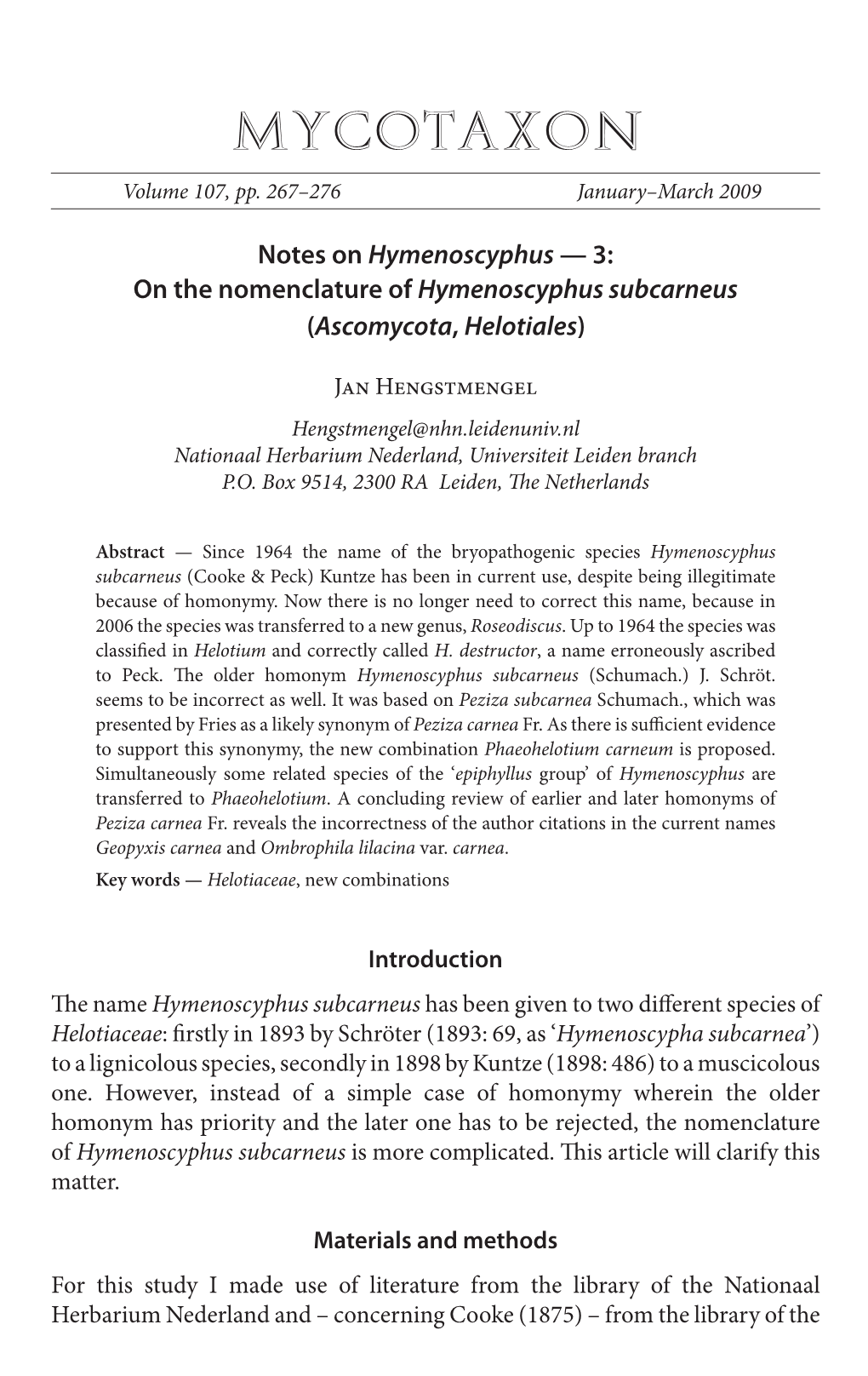 &lt;I&gt;Hymenoscyphus Subcarneus&lt;/I&gt;