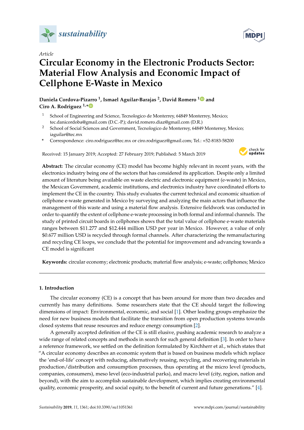 Material Flow Analysis and Economic Impact of Cellphone E-Waste in Mexico