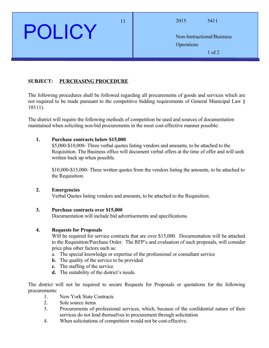 Subject: Purchasing Procedure