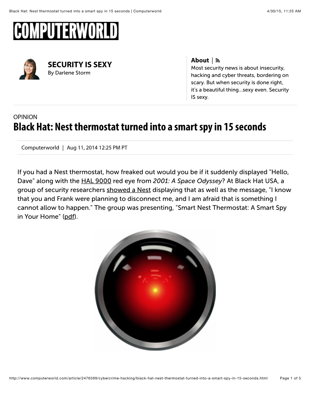 Black Hat: Nest Thermostat Turned Into a Smart Spy in 15 Seconds | Computerworld 4/30/15, 11:25 AM