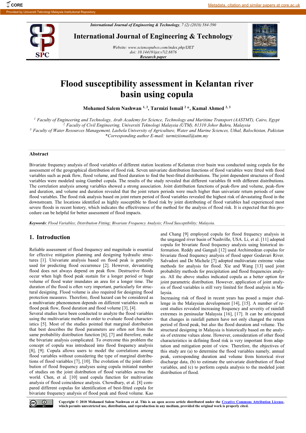 Flood Susceptibility Assessment in Kelantan River Basin Using Copula