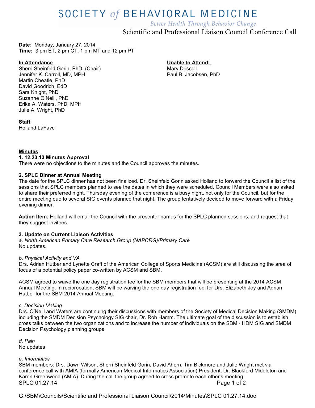 Scientific and Professional Liaison Council Conference Call s1