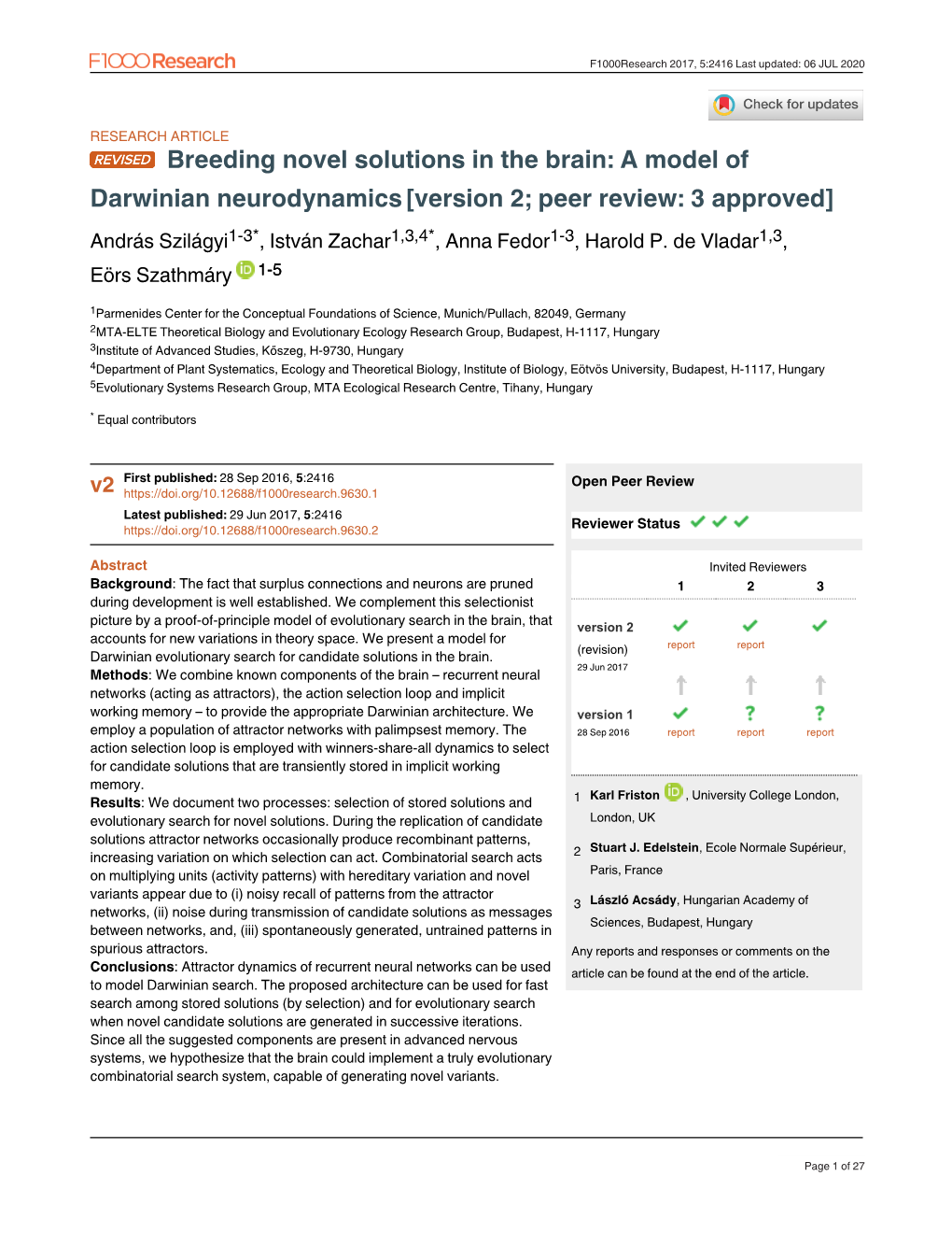 Breeding Novel Solutions in the Brain: a Model of Darwinian