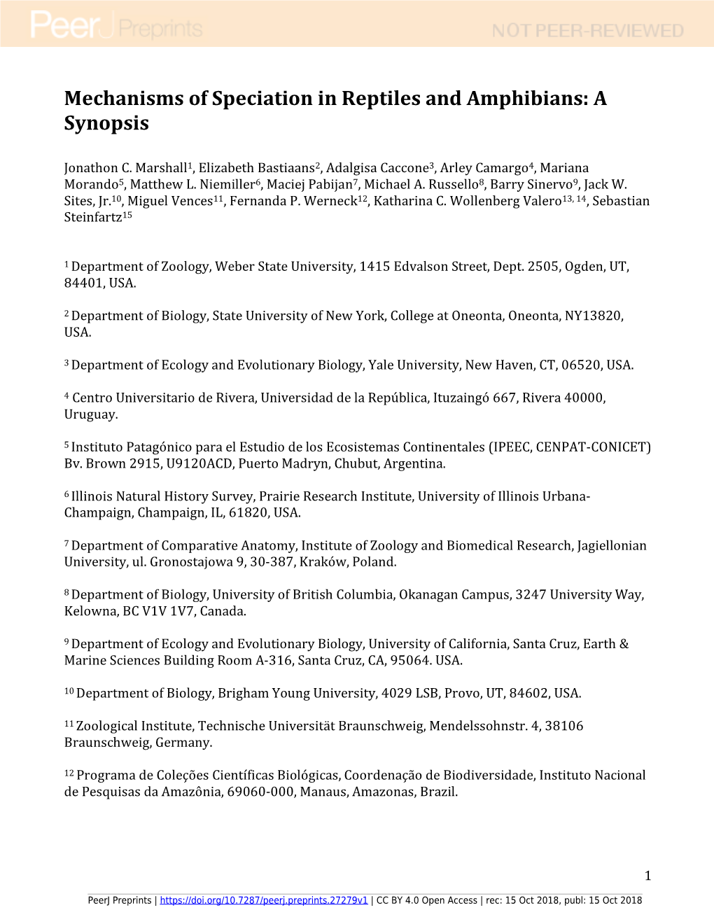 Mechanisms of Speciation in Reptiles and Amphibians: a Synopsis