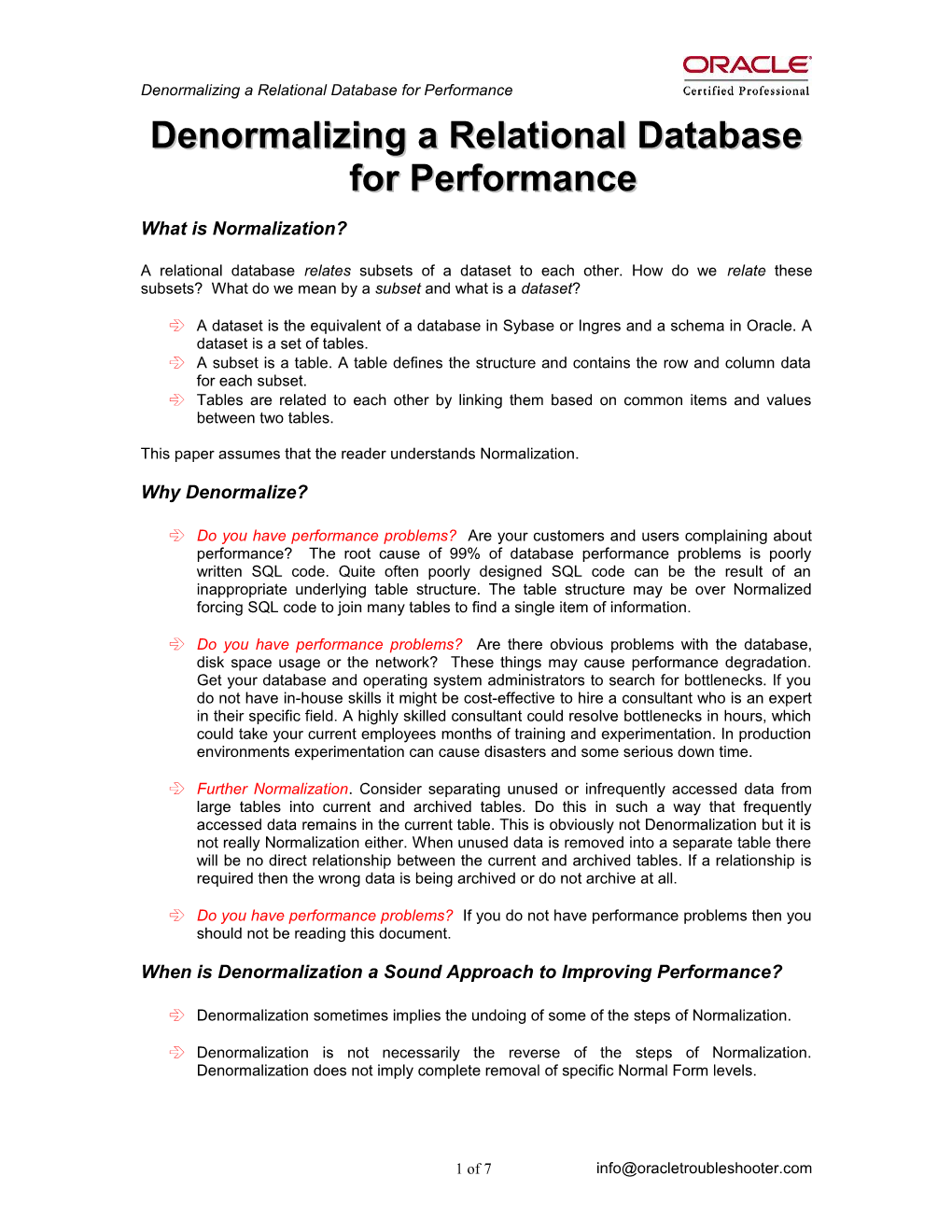 Denormalizing a Relational Database for Performance