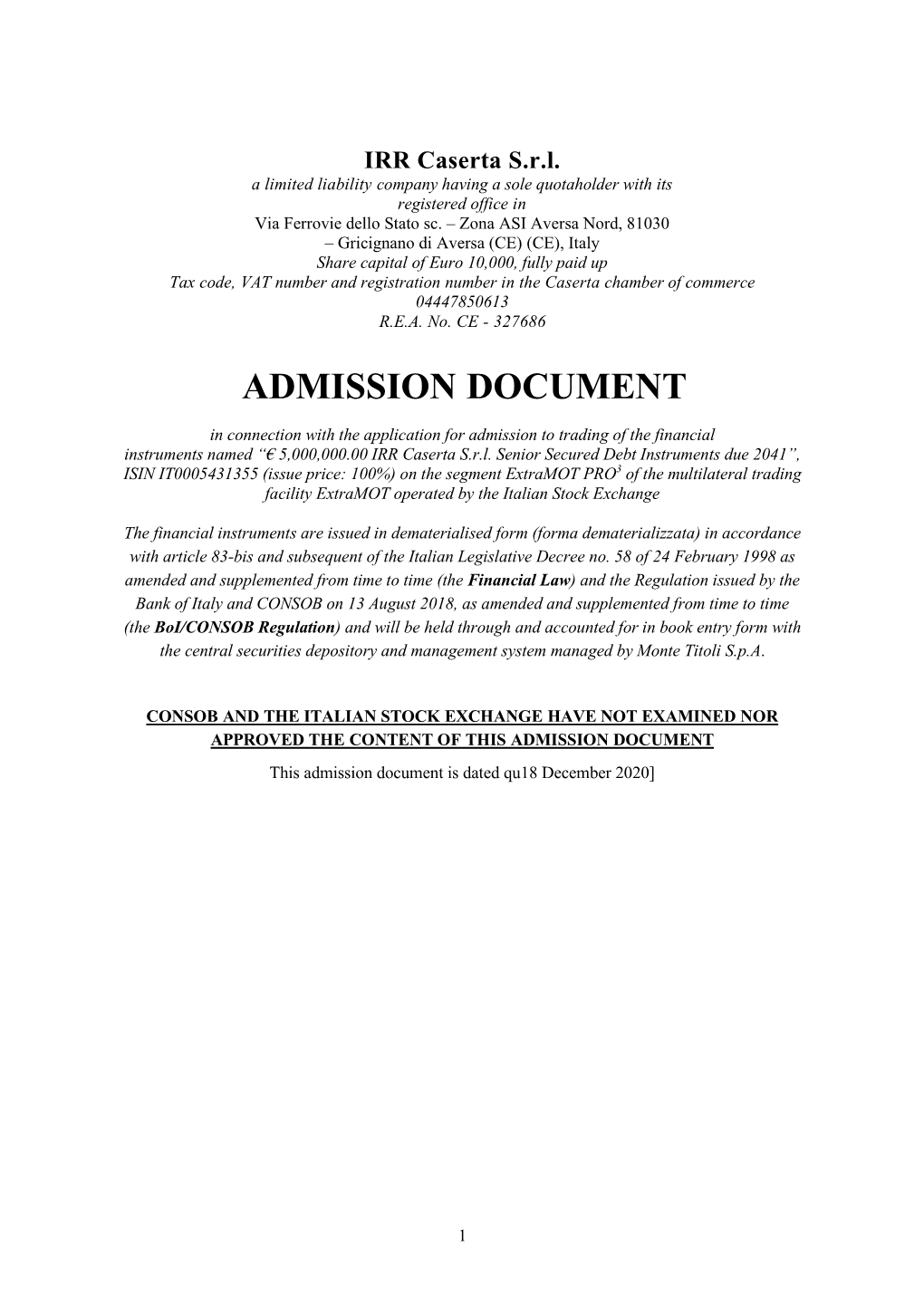 Admission Document