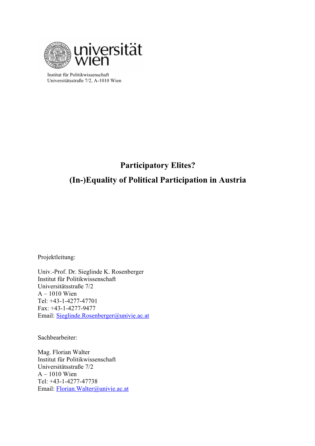 Participatory Elites? (In-)Equality of Political Participation in Austria