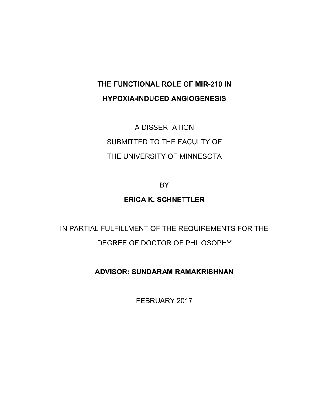 The Functional Role of Mir-210 in Hypoxia-Induced