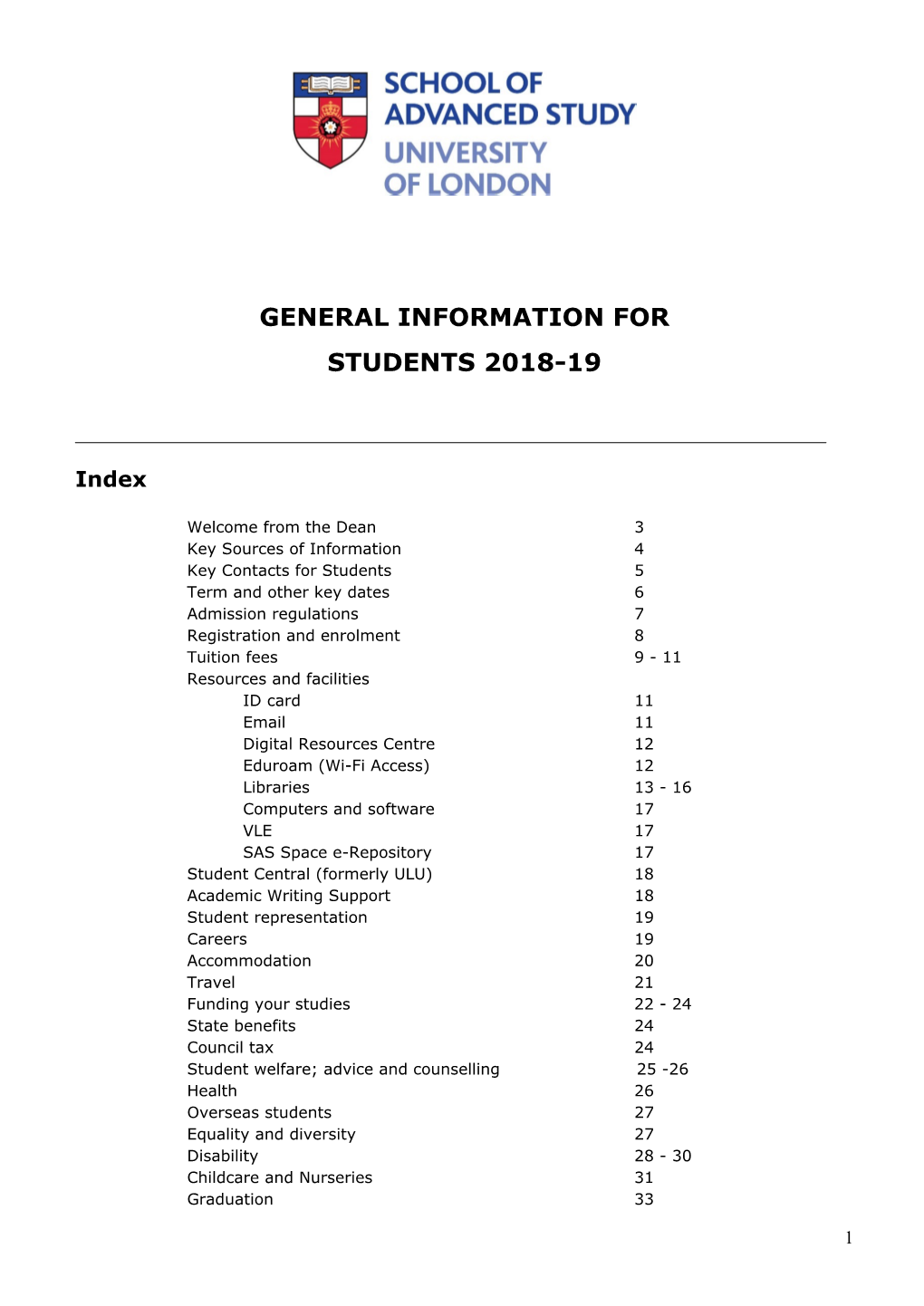 General Information for Students 2018-19.Pdf