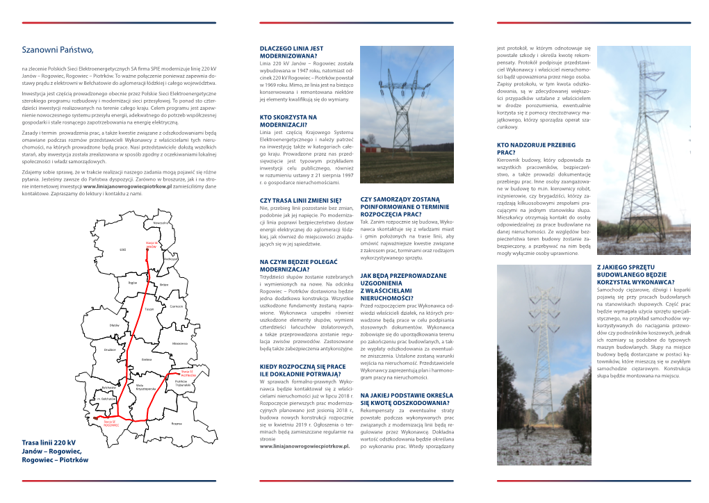 Rogowiec, Rogowiec – Piotrków? Łączna Długość Modernizowanej Linii Modernizacja Linii 220 Kv Inwestor 30 Wymienianych Słupów Janów – Rogowiec, Rogowiec – Piotrków