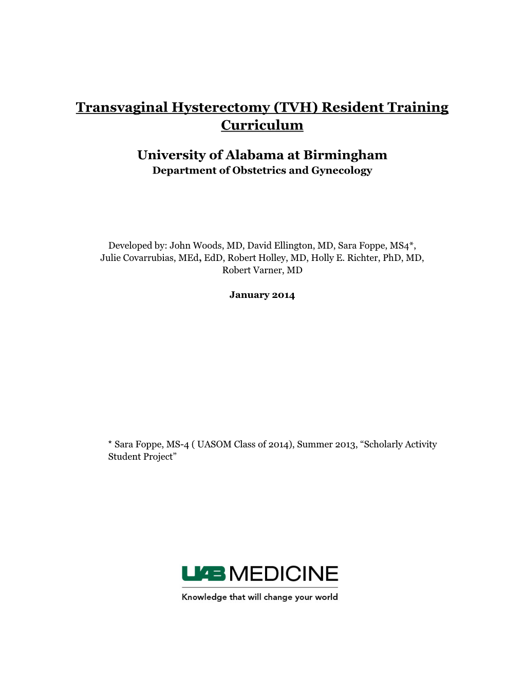 TVH) Resident Training Curriculum