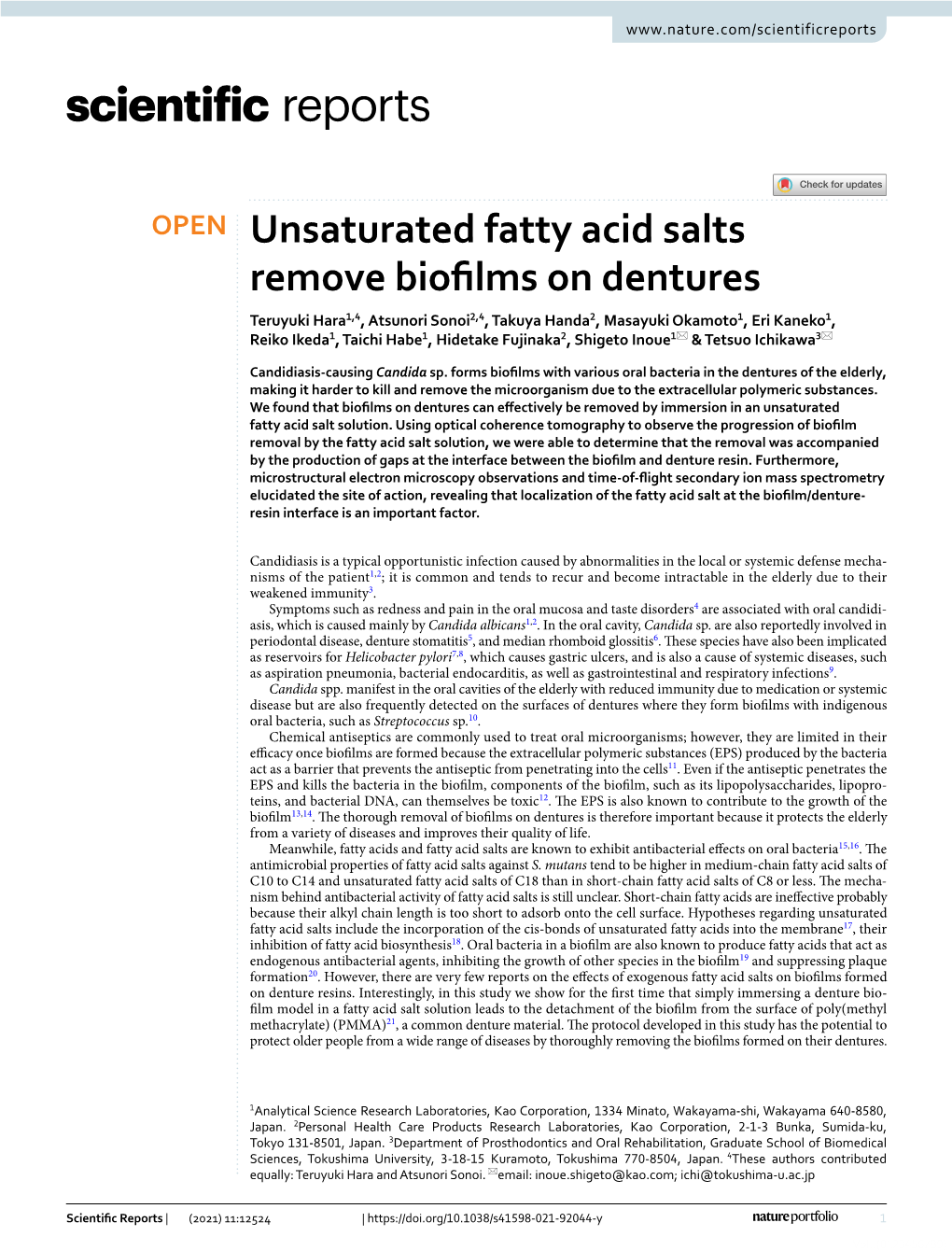Unsaturated Fatty Acid Salts Remove Biofilms on Dentures