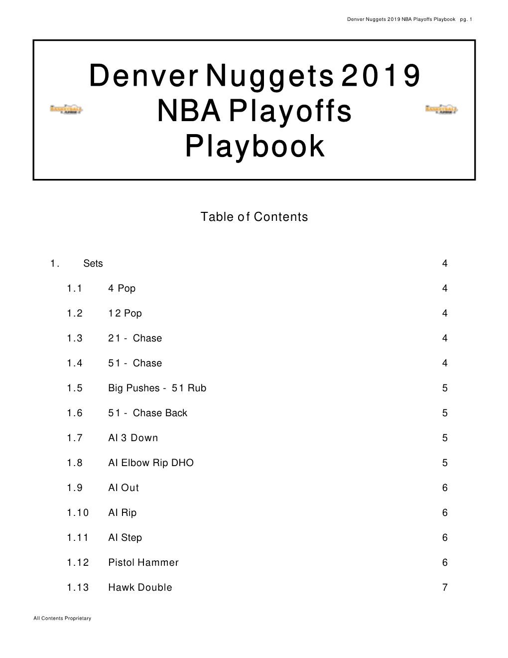 Denver Nuggets 2019 NBA Playoffs Playbook Pg