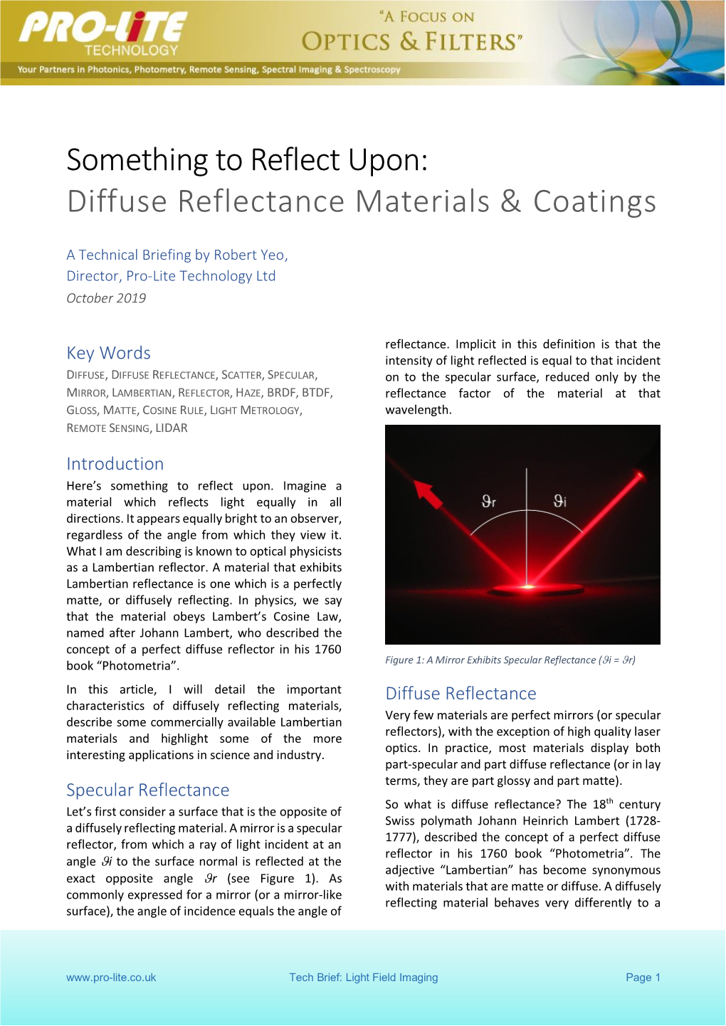 Tech Brief: Diffuse Reflectance Materials & Coatings