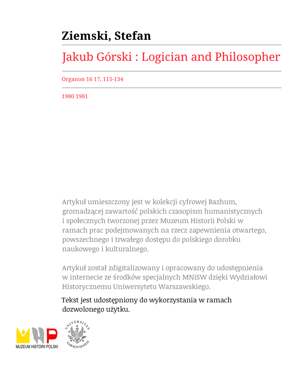Jakub Górski: Logician and Philosopher