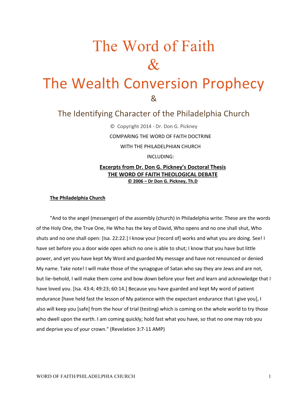 The Word of Faith & the Wealth Conversion Prophecy