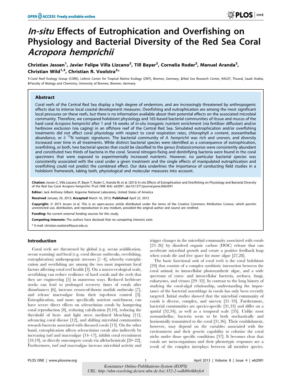 Physiology and Bacterial Diversity of the Red Sea Coral Acropora Hemprichii