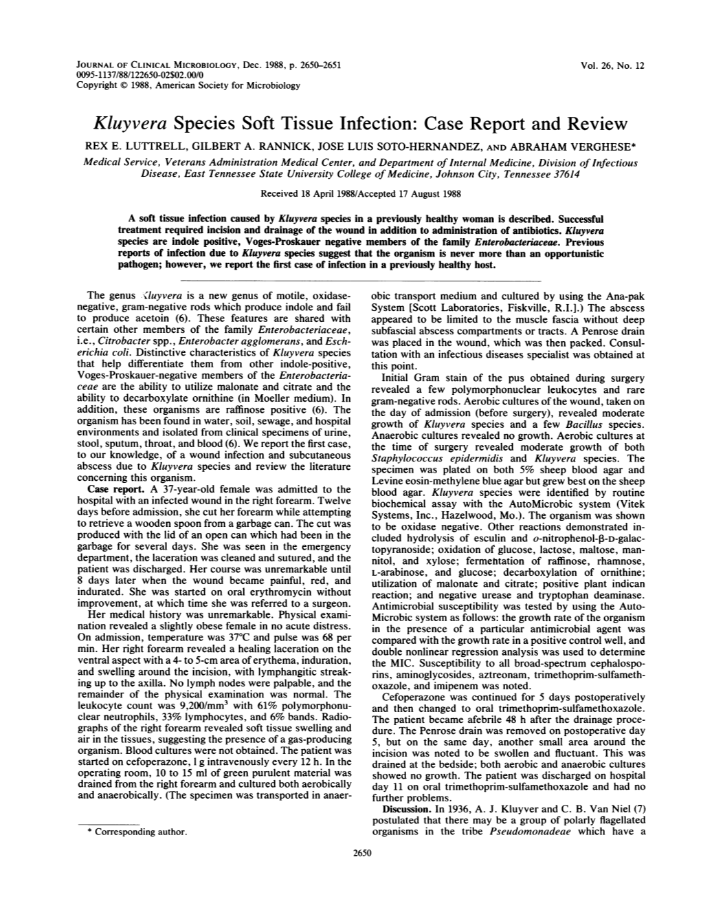 Kluyvera Species Soft Tissue Infection: Case Report and Review REX E