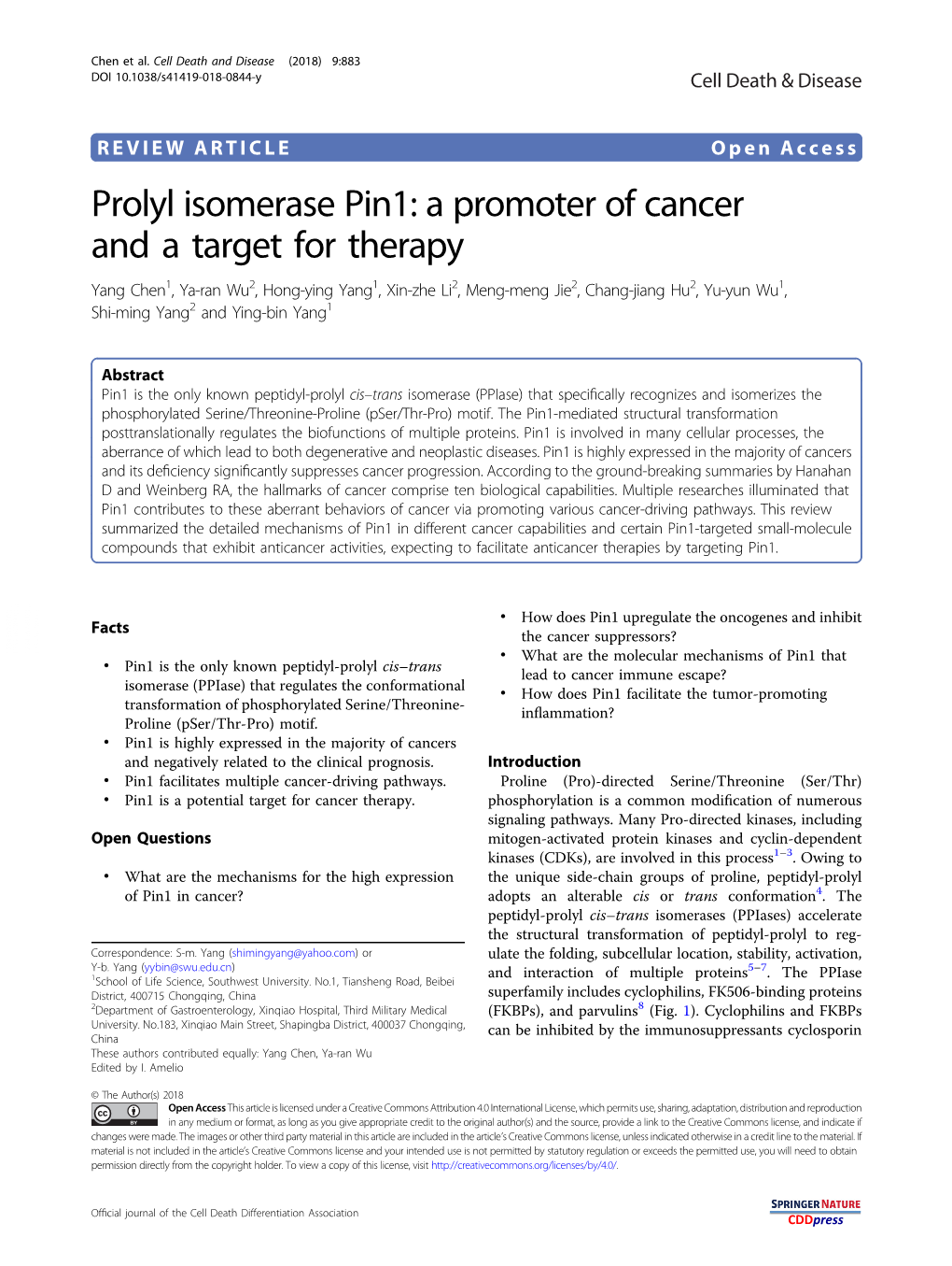 Prolyl Isomerase Pin1: a Promoter of Cancer and a Target for Therapy