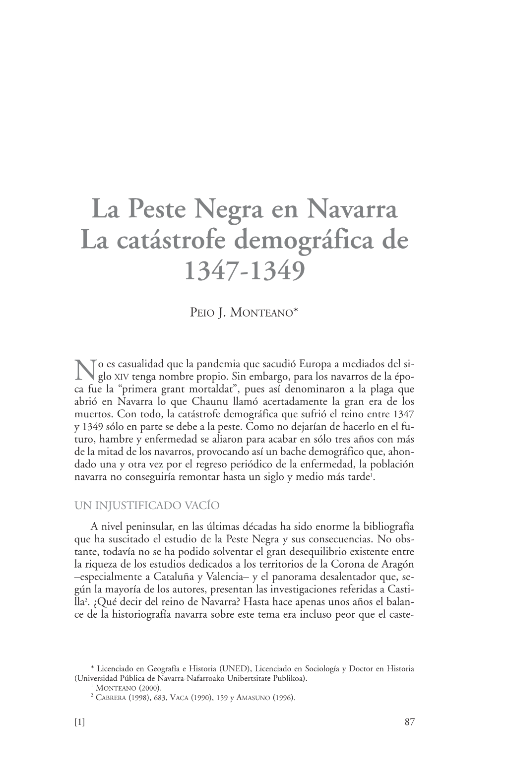 La Peste Negra En Navarra. La Catástrofe Demográfica De
