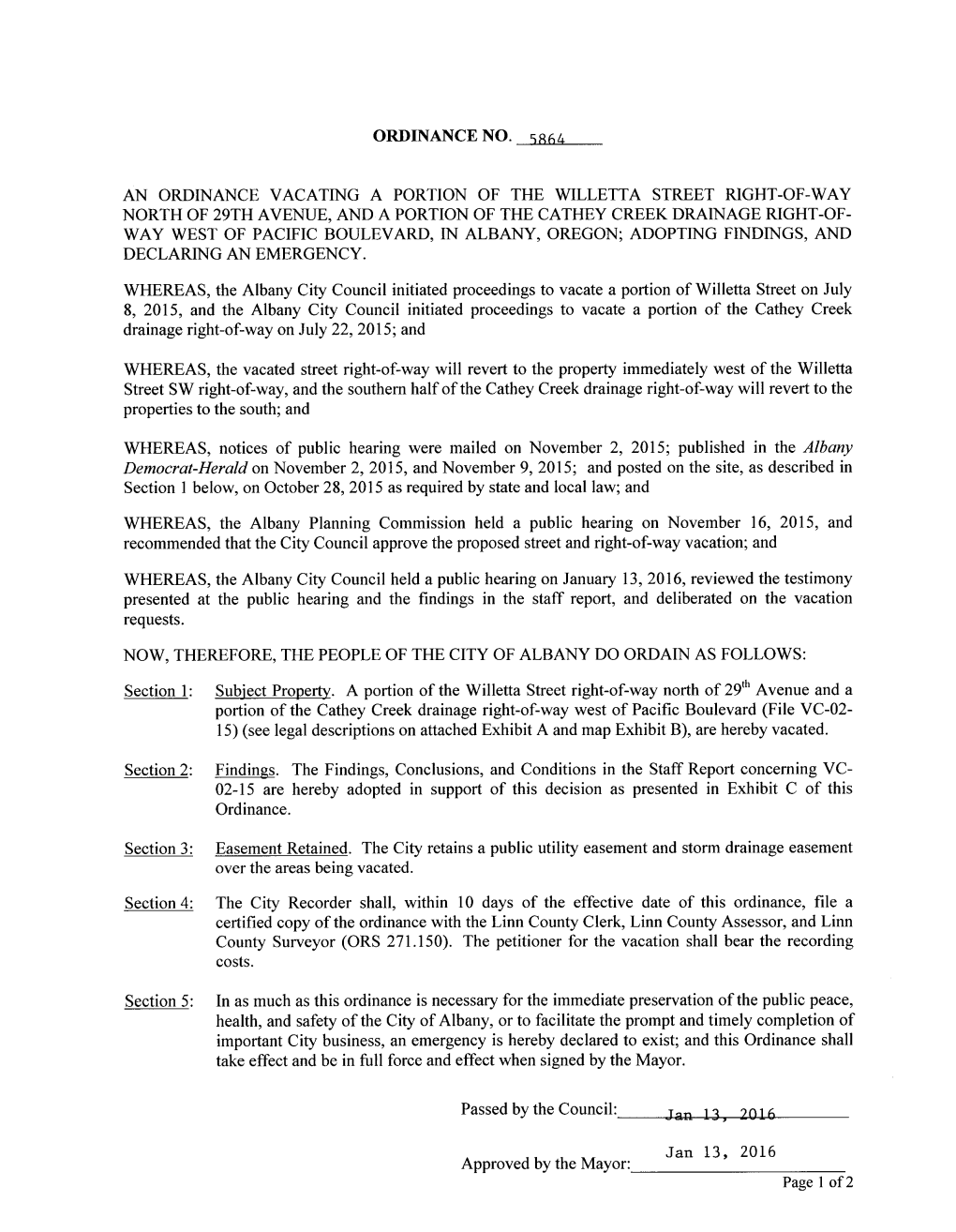 Street SW Right -Of Way,- and the Southern Half of the Cathey Creek Drainage Right -Of Way- Will Revert to the Properties to the South; And