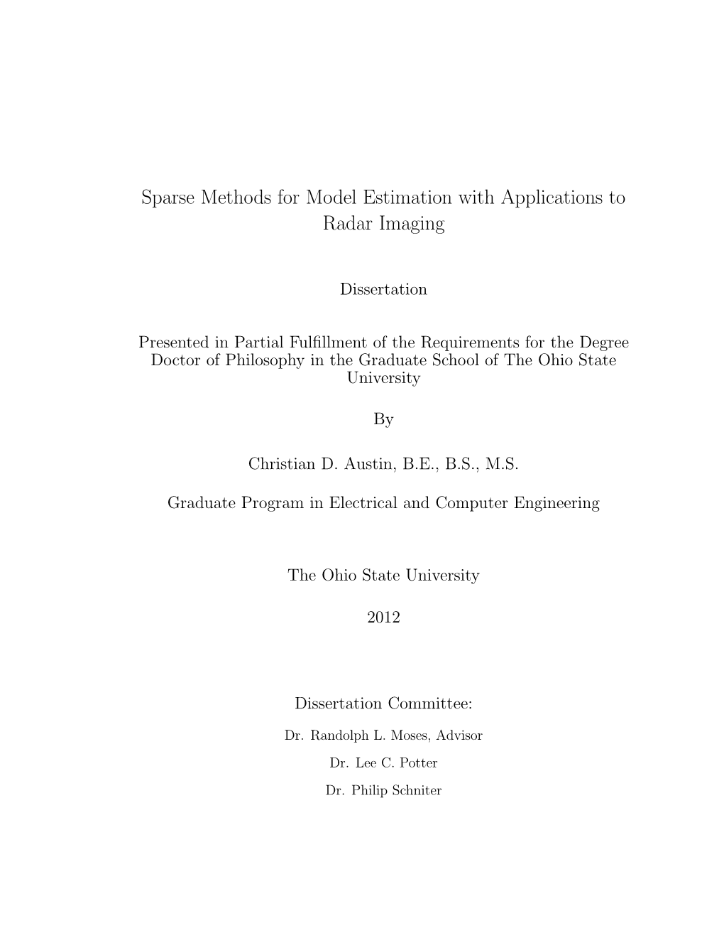 Sparse Methods for Model Estimation with Applications to Radar Imaging