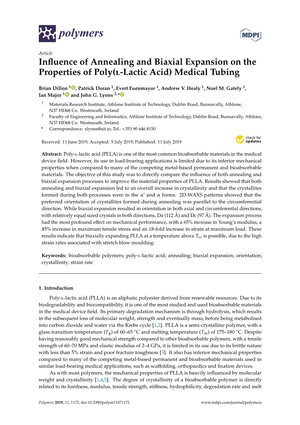 Influence of Annealing and Biaxial Expansion on the Properties of Poly