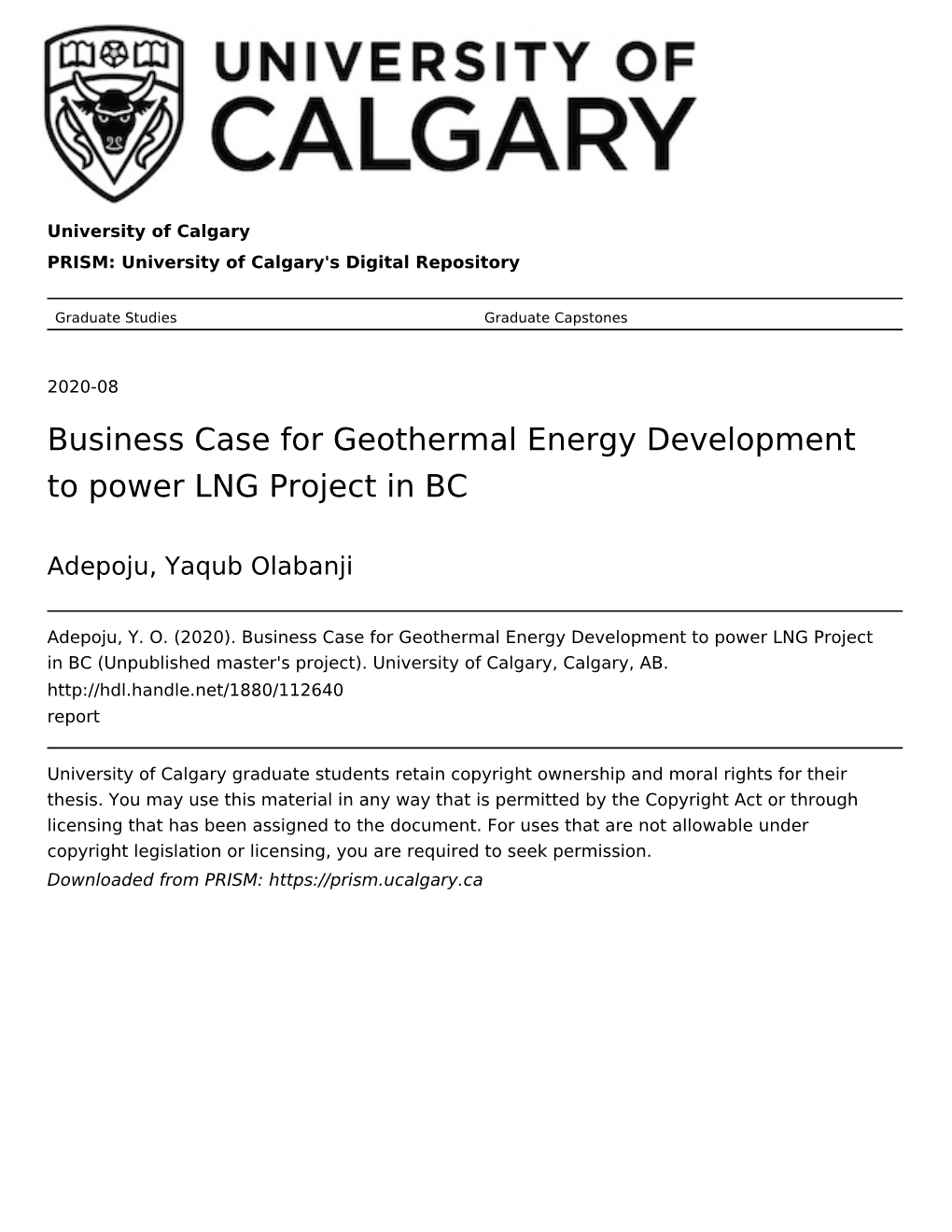 Business Case for Geothermal Energy Development to Power LNG Project in BC