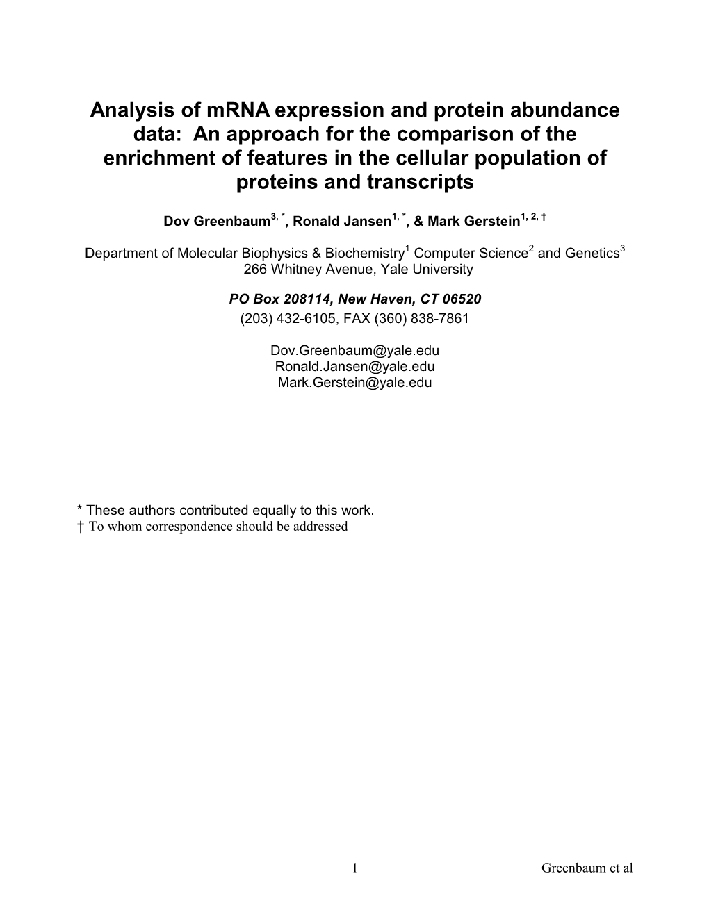 Analysis of Mrna Expression and Protein Abundance Data